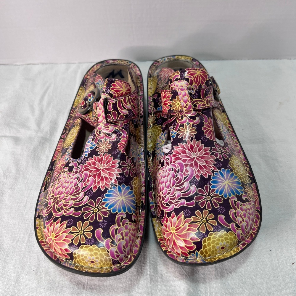 Alegria Classic Donna Leather Colorful Clog Floral Slip On Don-384 Women's 10.5